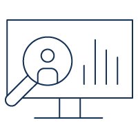 icon with magnifying glass looking at people and data