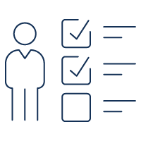 icon with person standing next to checklist 